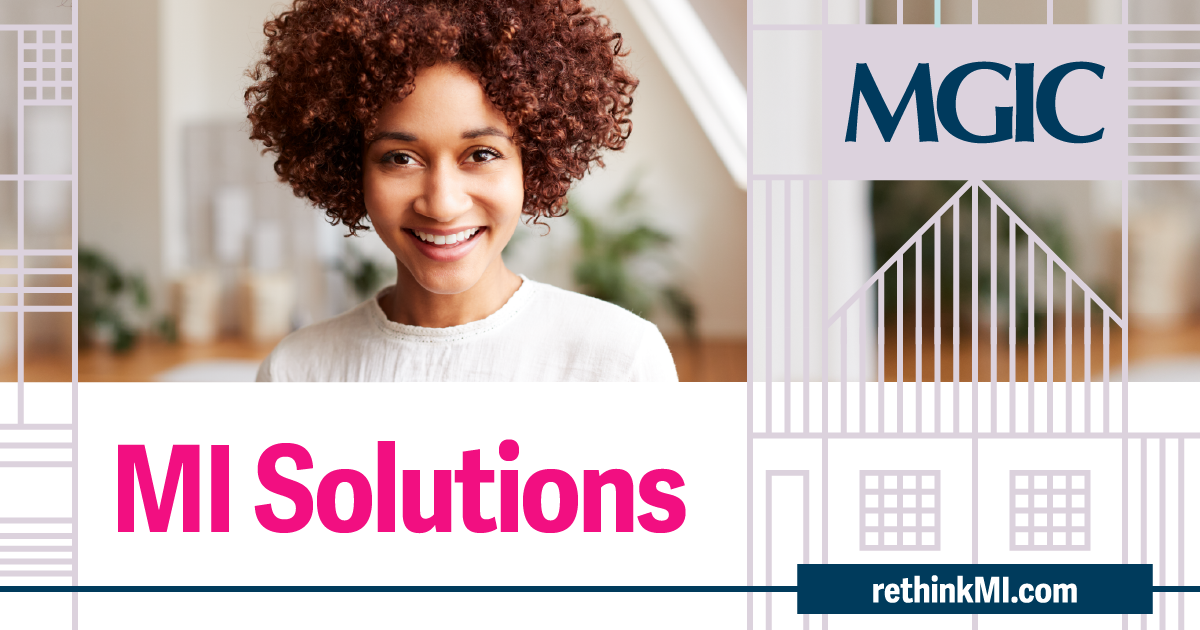 Smiling woman with house illustration overlaying photo - MI Solutions