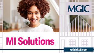 Smiling woman with house illustration overlaying photo - MI Solutions