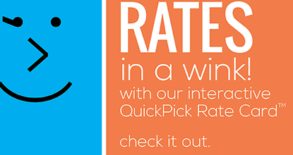 left blue square with a winky face in it and a right orange square with text in it