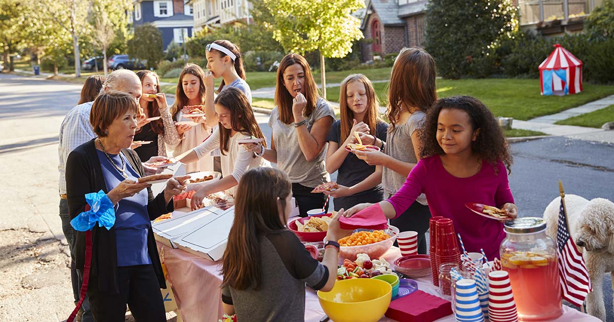 Neighbors gathering for a pot luck