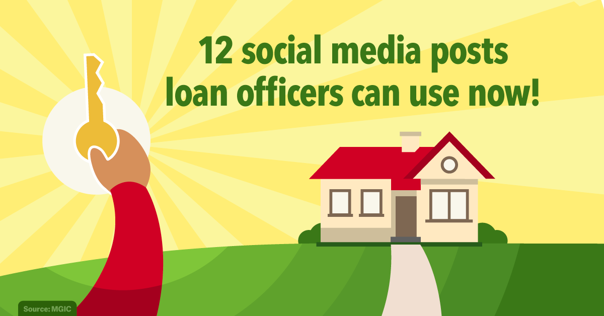 12 social media posts loan officers can use now! Illustration of house with hand holding a key